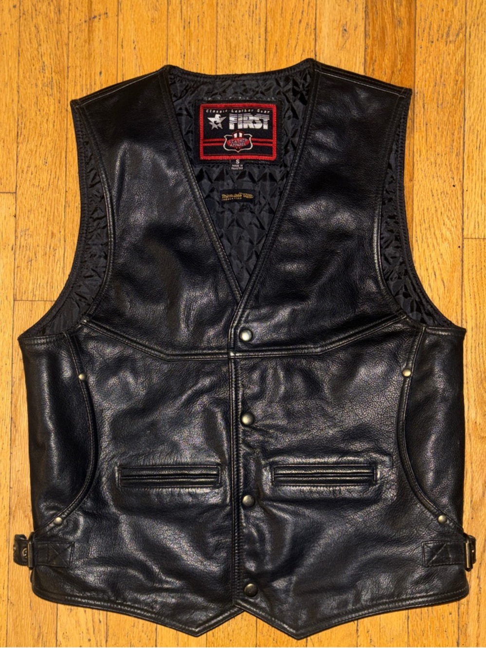 First Classics Quilted Leather Motorcycle Vest - Black - Small